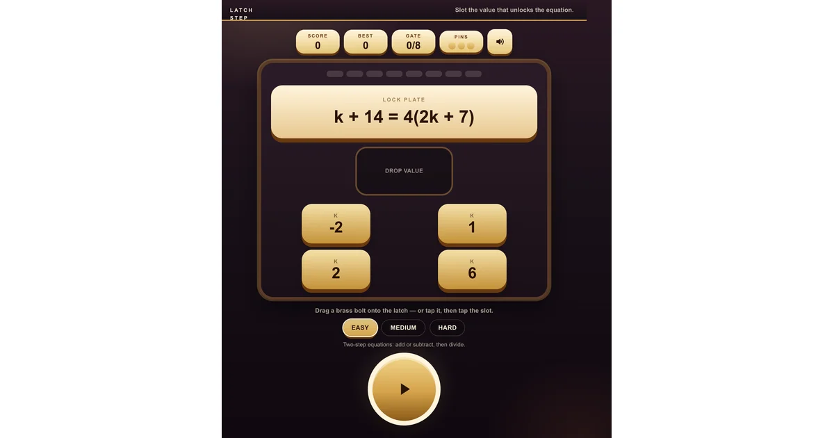 Latch Step — Multi-Step Equations Game