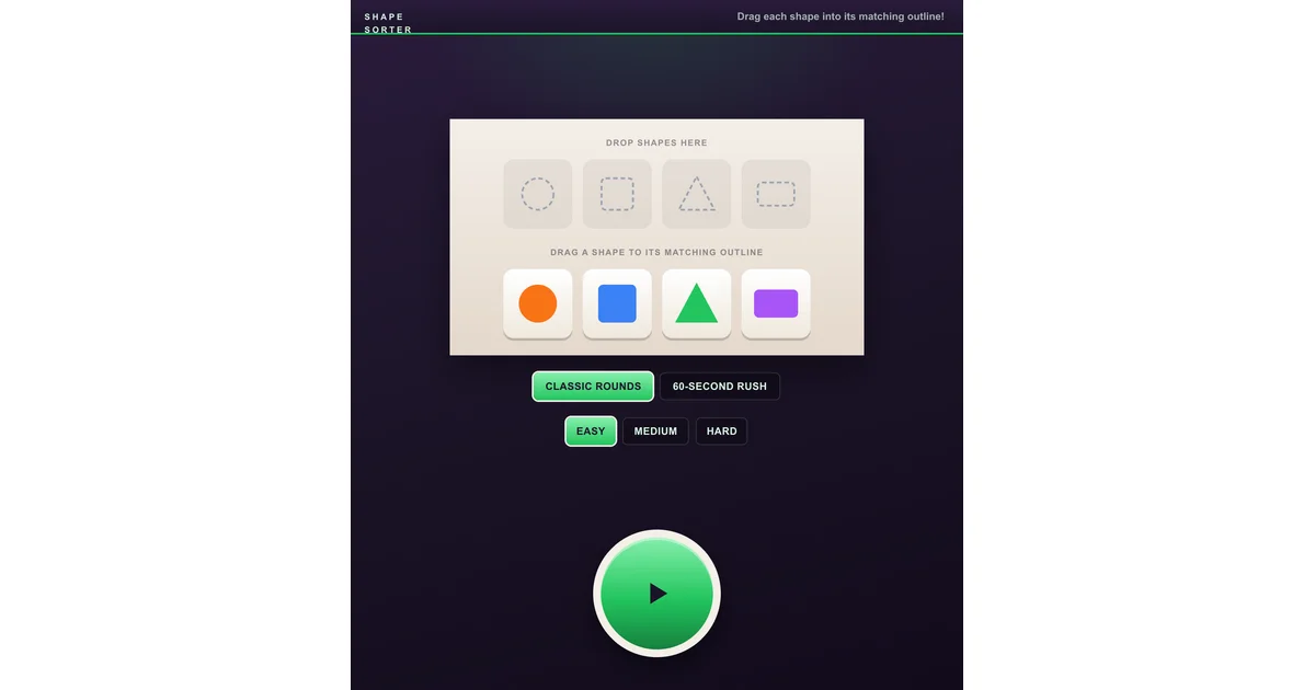 Shape Sorter - Drag and Drop Shapes Into Matching Slots