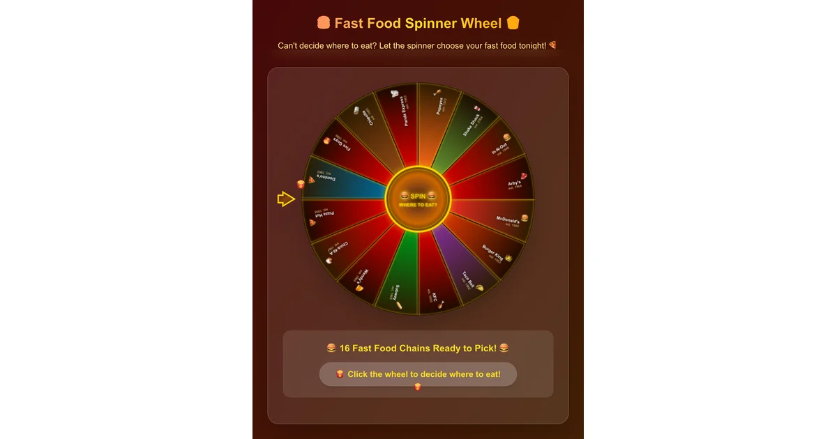 Fast Food Spinner Wheel - Random Restaurant Picker