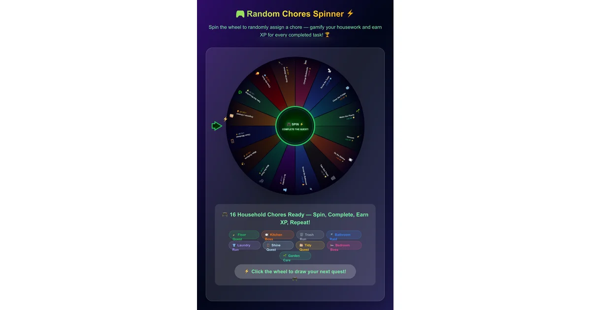 Random Chores Spinner Wheel - Gamify Your Housework with XP