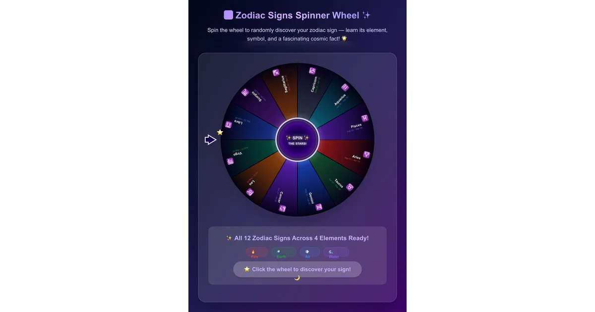 Sign Pickers Zodiac Signs Spinner Wheel - Random Astrology Sign Picker