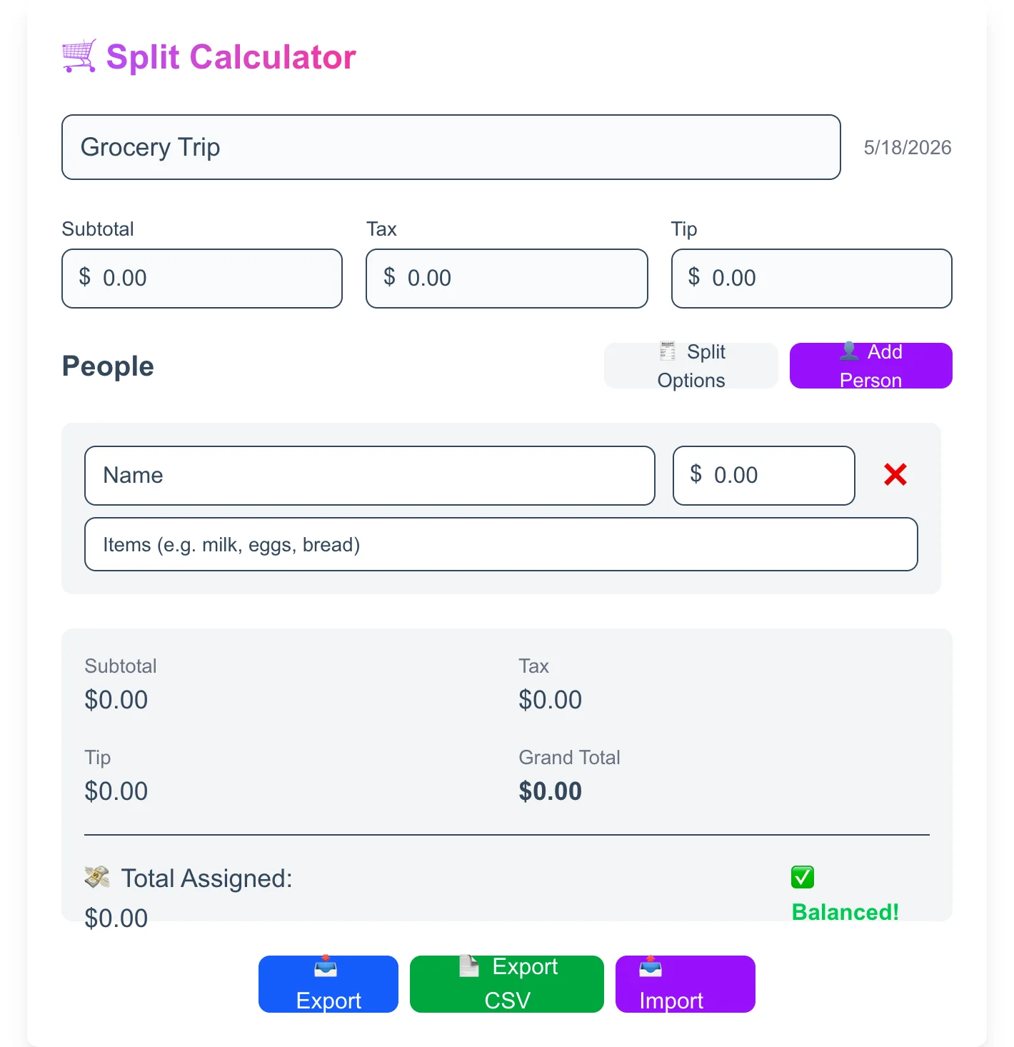 Grocery Bill Split Calculator