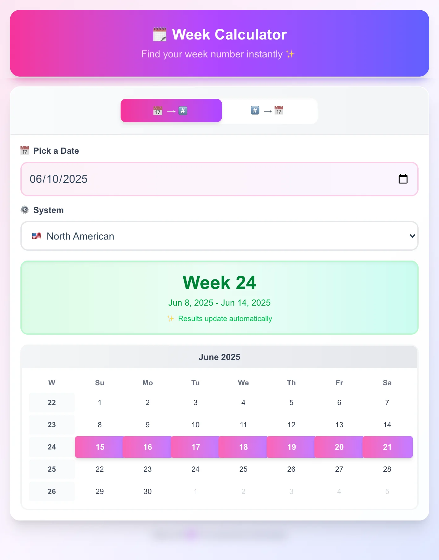 Week Number Calculator