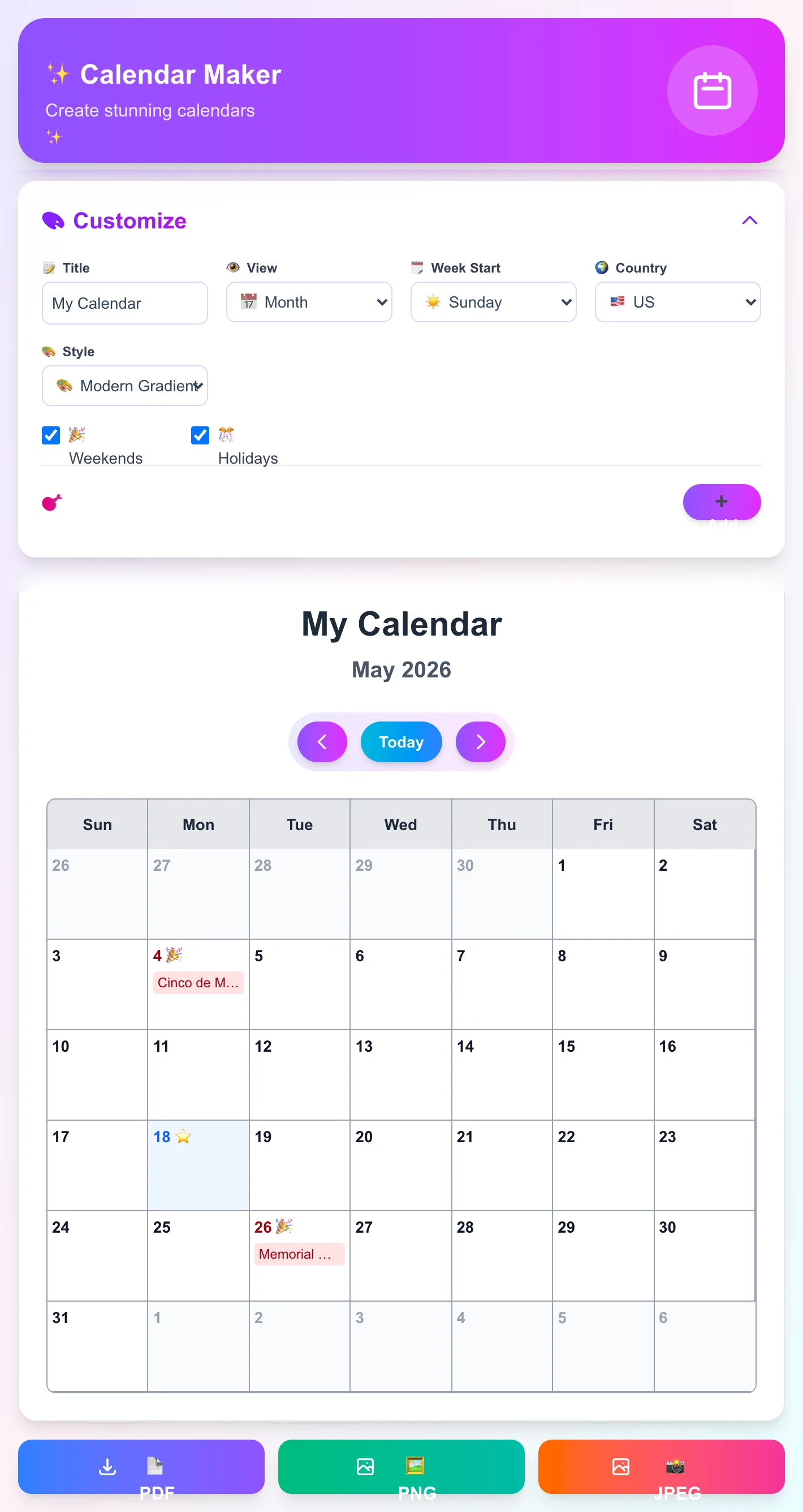 Printable Calendar Maker