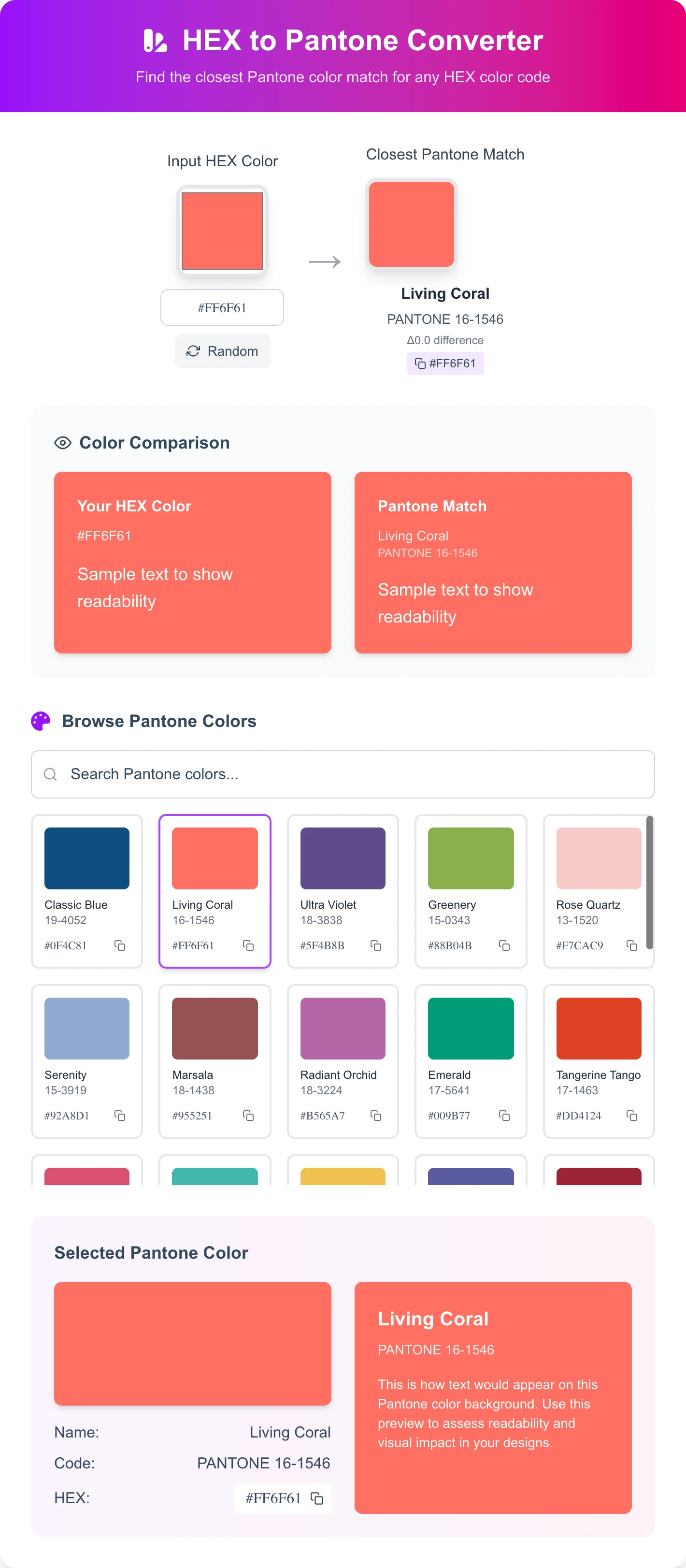 Hex to Pantone Color Converter