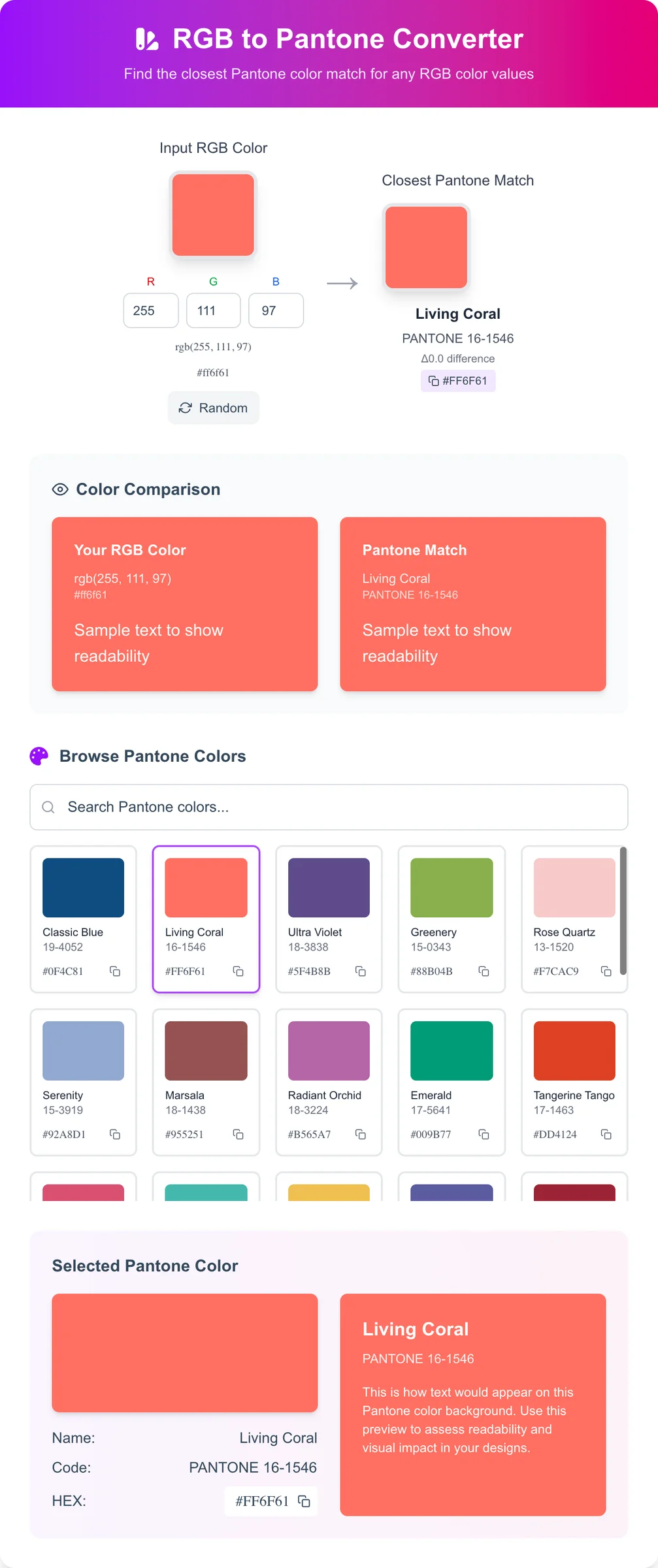 RGB to Pantone Color Converter