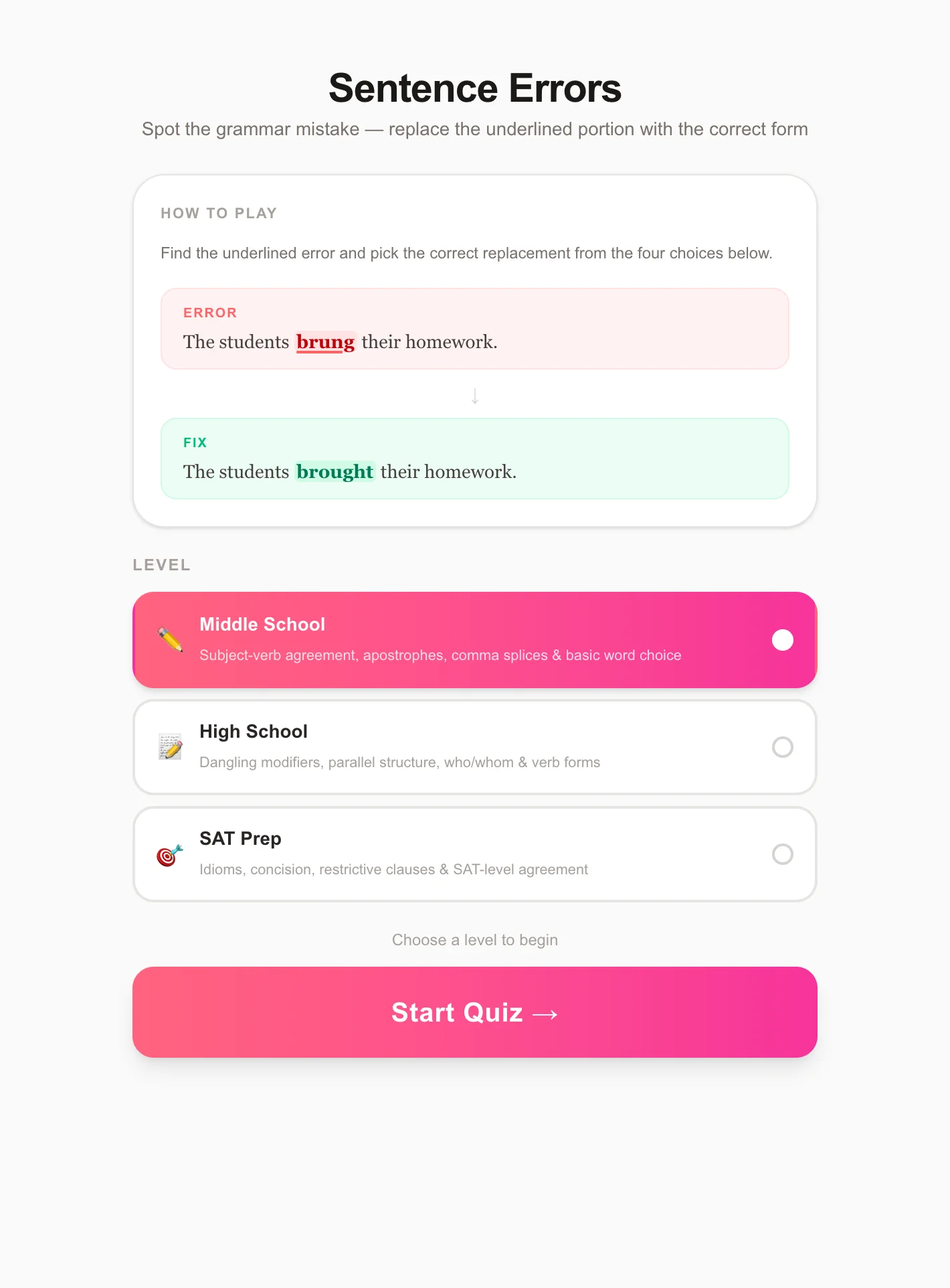 Sentence Errors โ Grammar Quiz