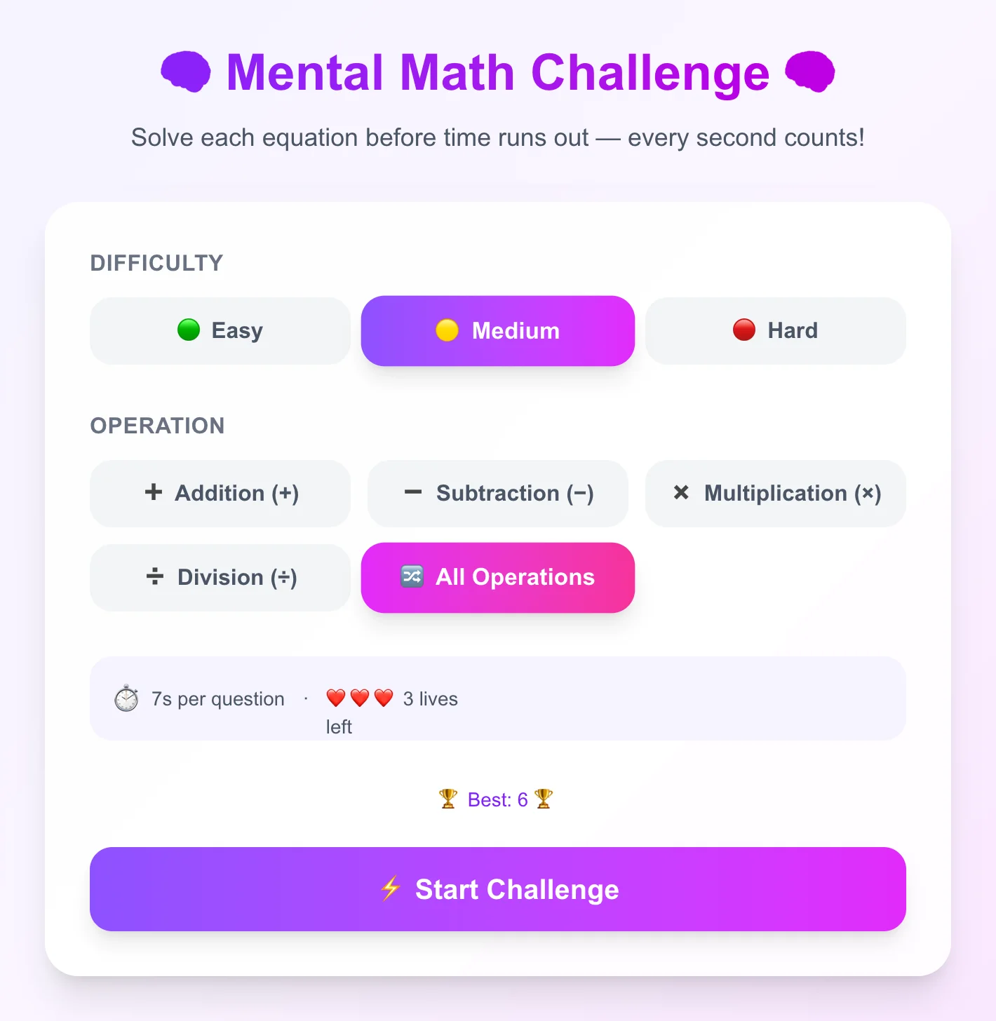 Mental Math Challenge