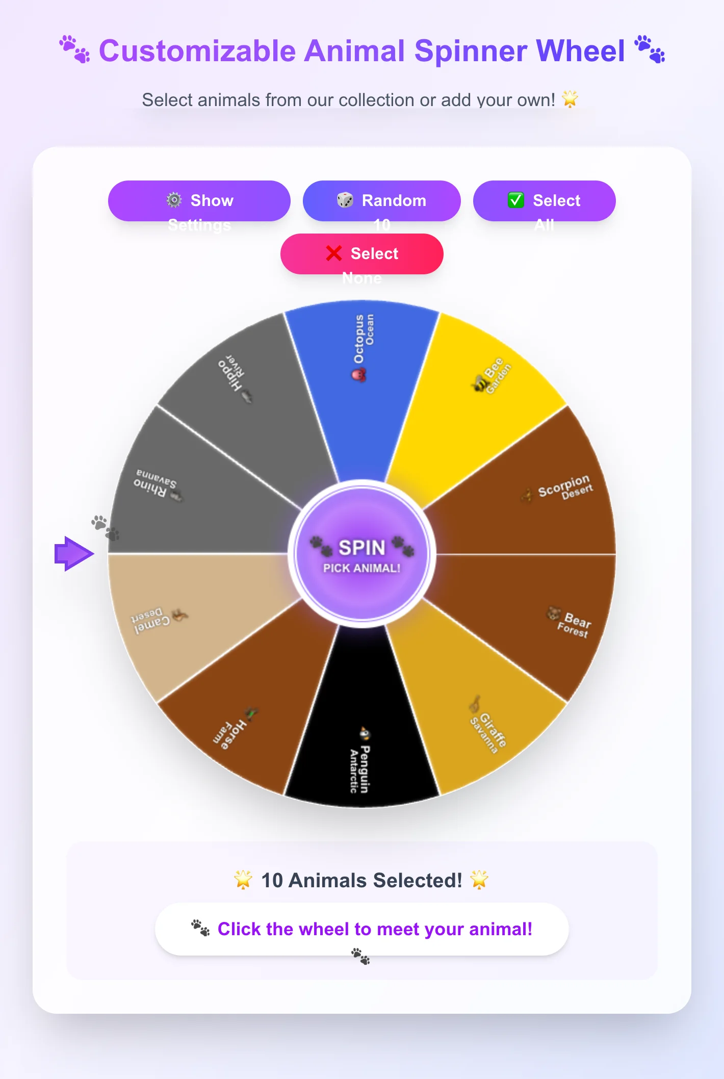 Animal Spinner Wheel - Fun Random Animal Picker Game