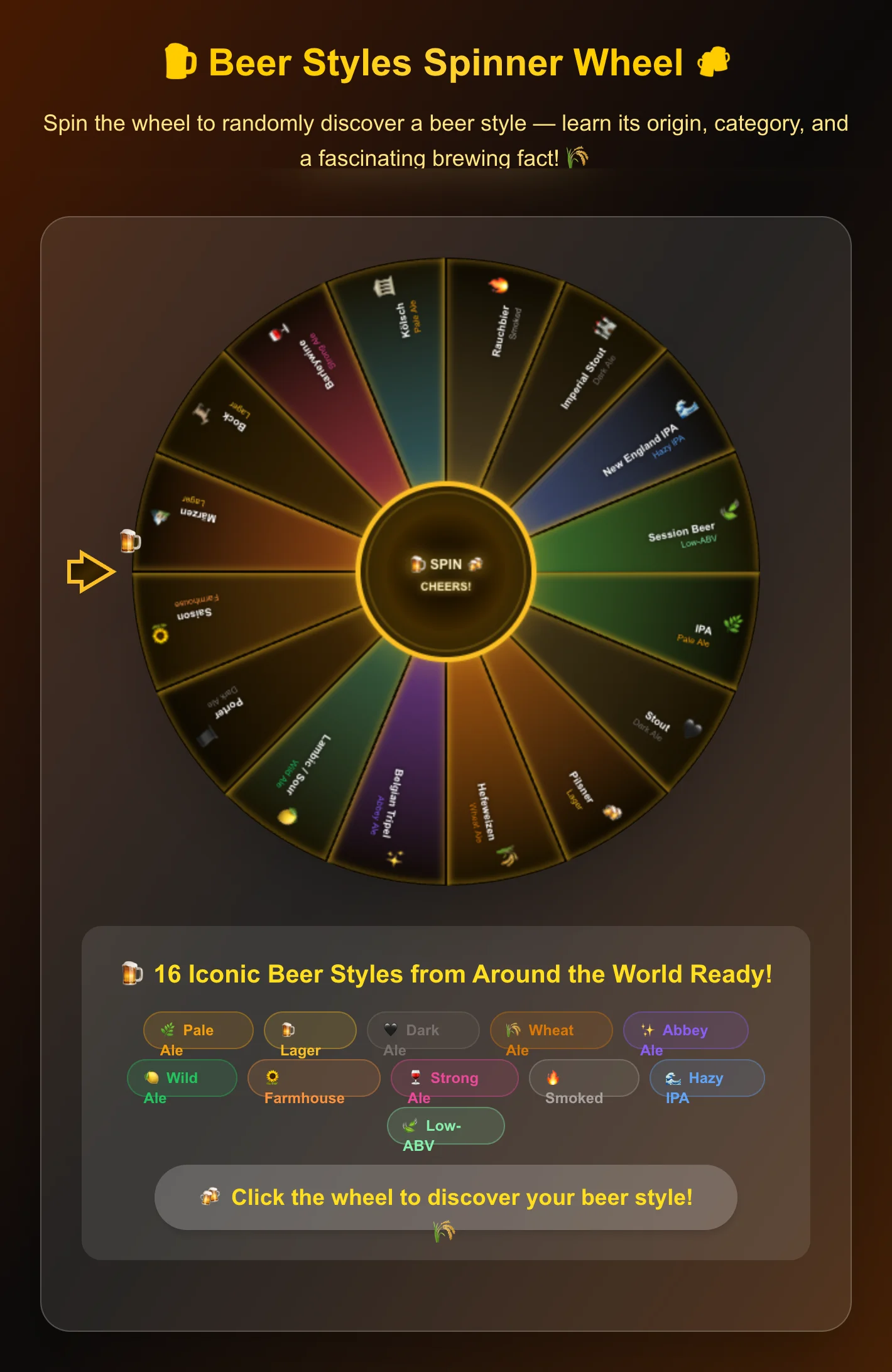 Beer Styles Spinner Wheel - Random Beer Style Picker