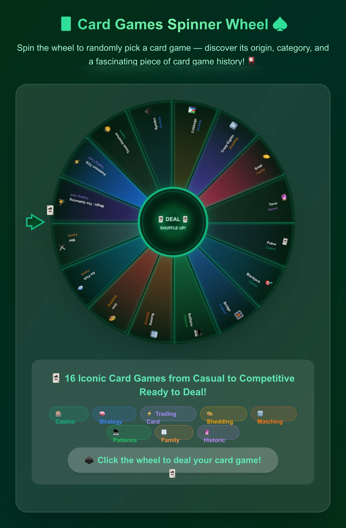 Card Games Spinner Wheel - Random Card Game Picker