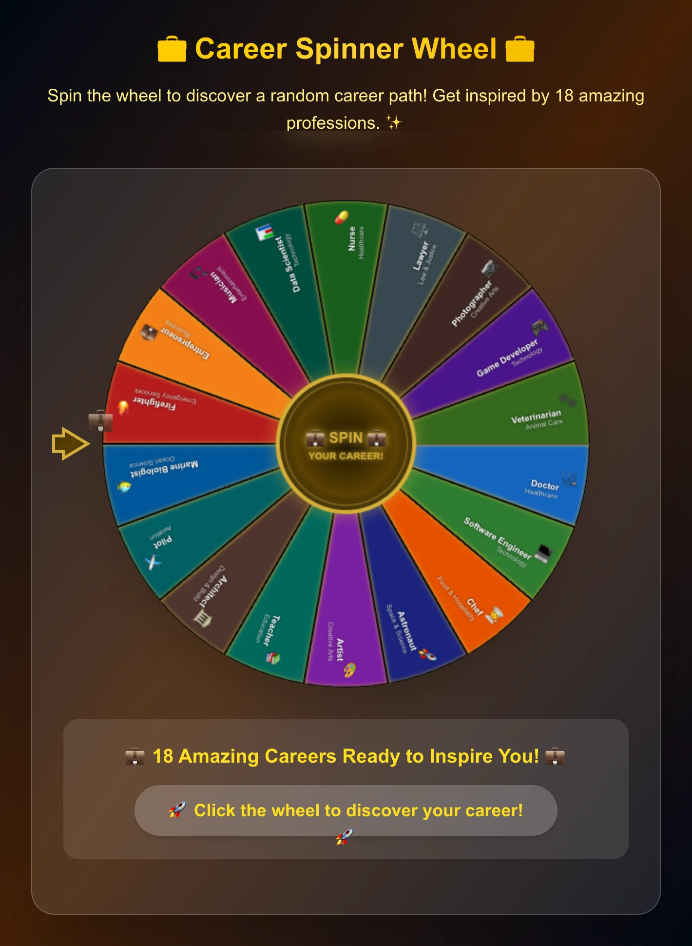 Career Spinner Wheel - Random Job & Career Path Picker