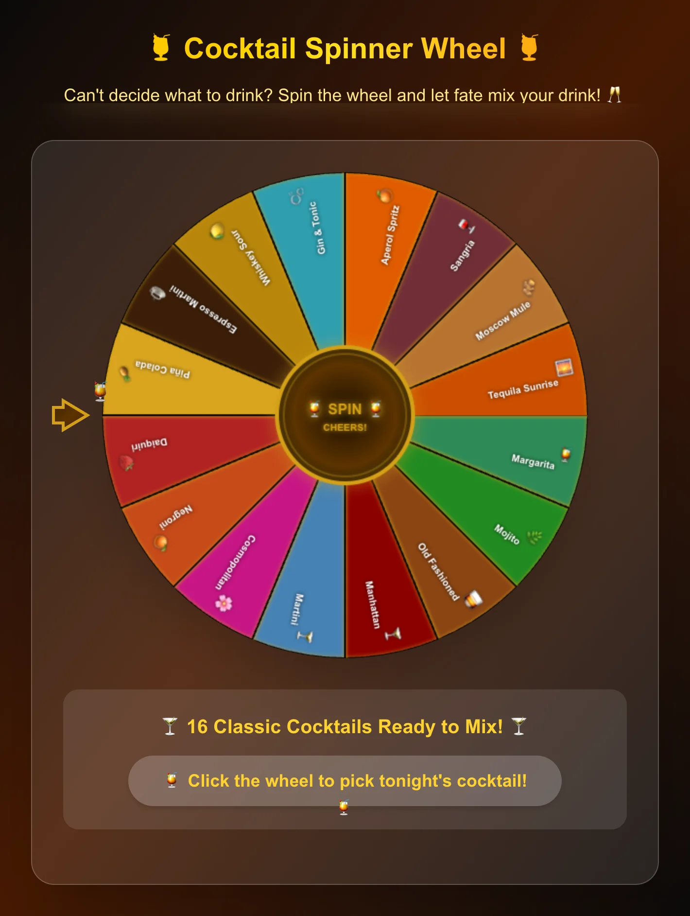 Cocktail Spinner Wheel