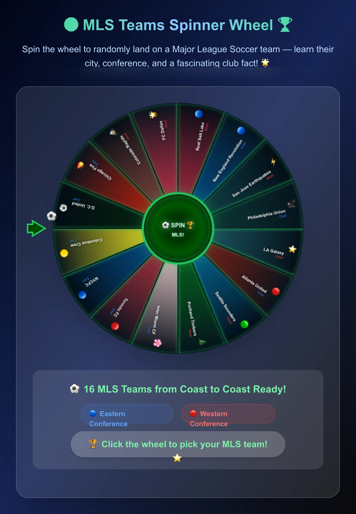 MLS Teams Spinner Wheel