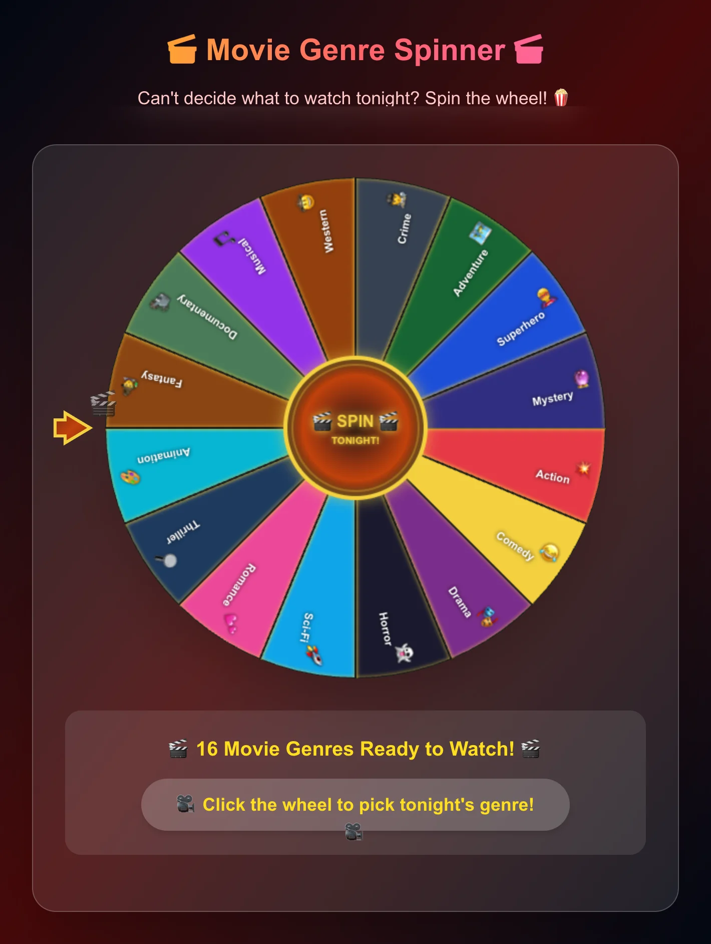 Movie Genre Spinner Wheel