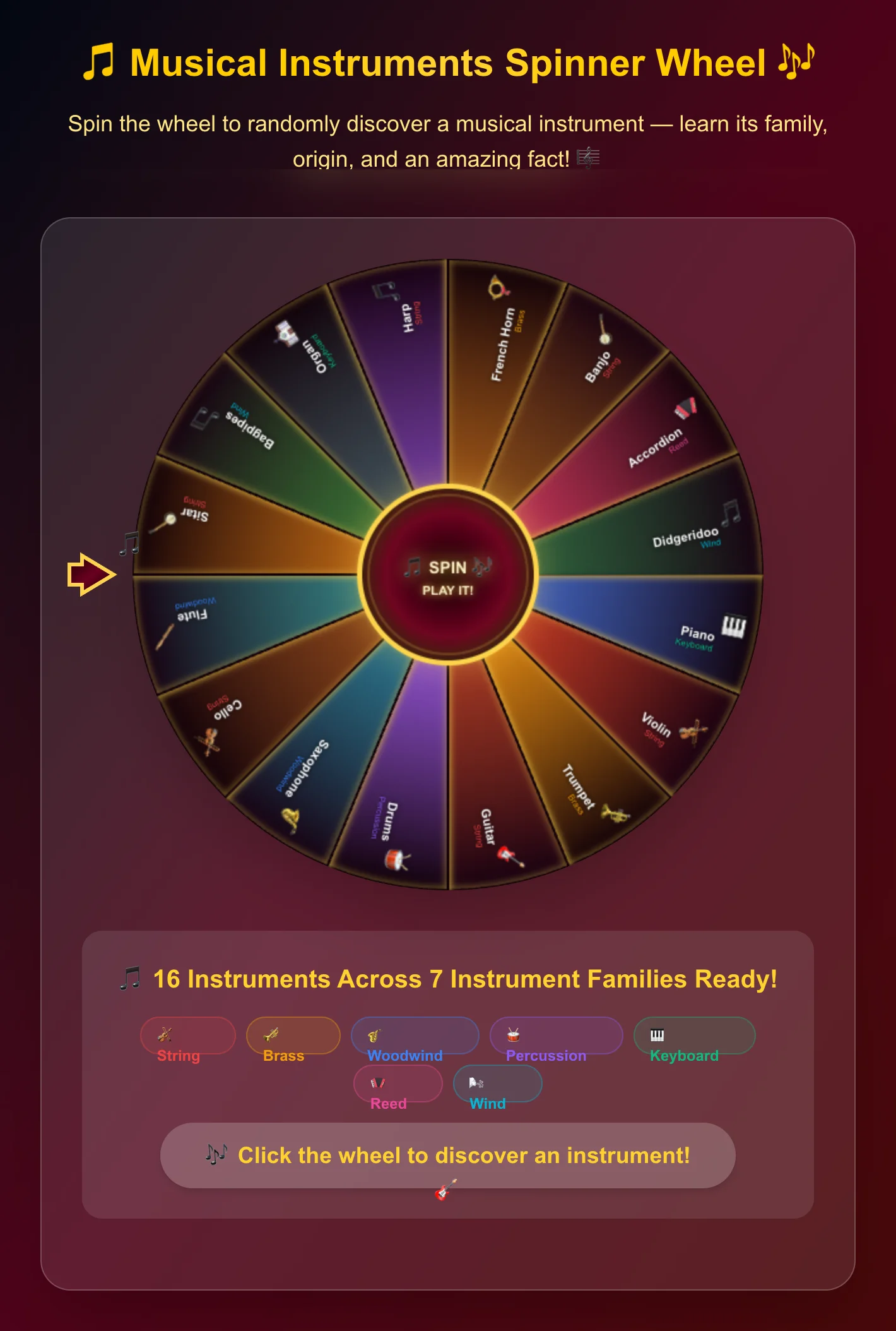 Musical Instruments Spinner Wheel