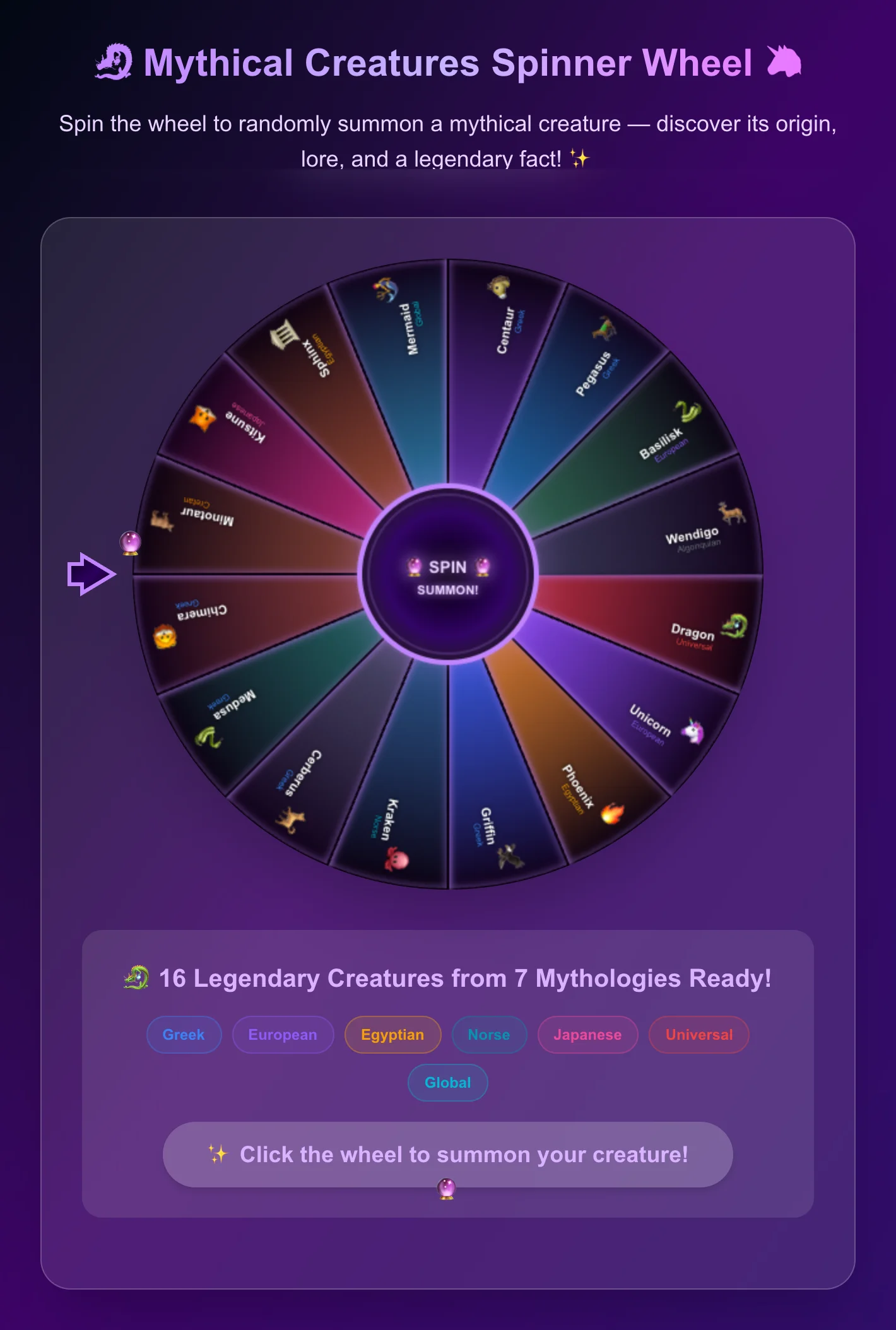 Mythical Creatures Spinner Wheel
