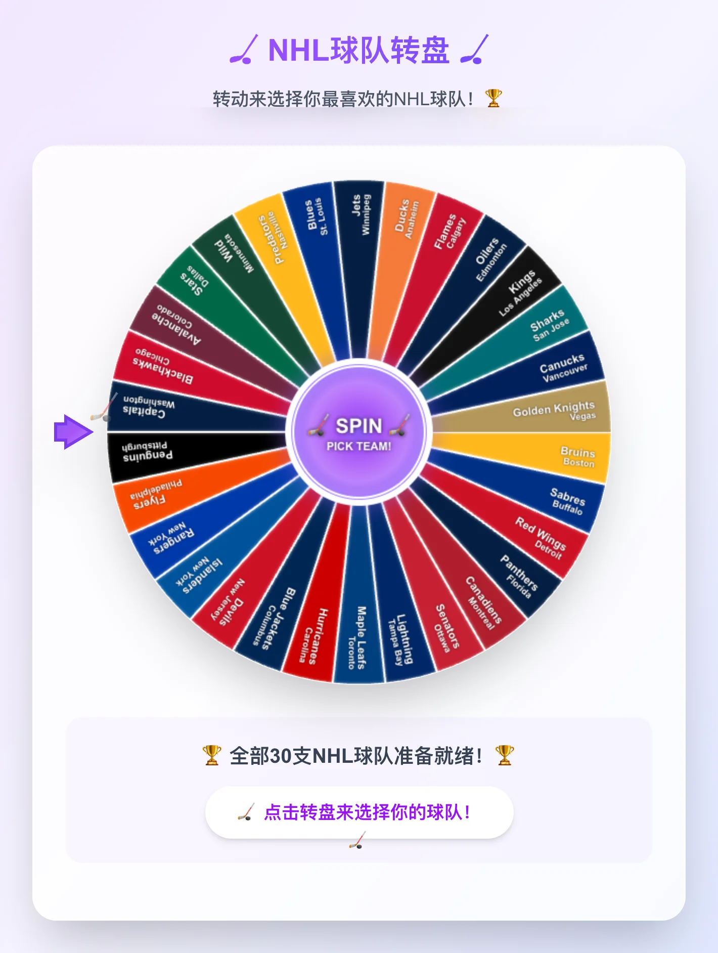 NHL Team Spinner Wheel