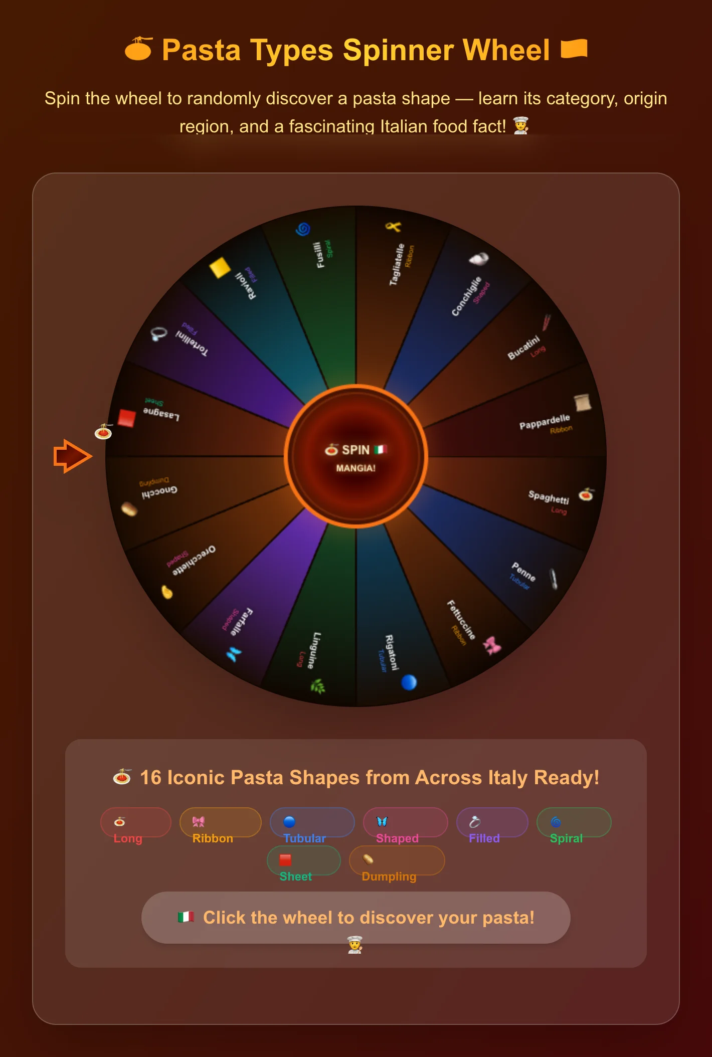 Pasta Types Spinner Wheel
