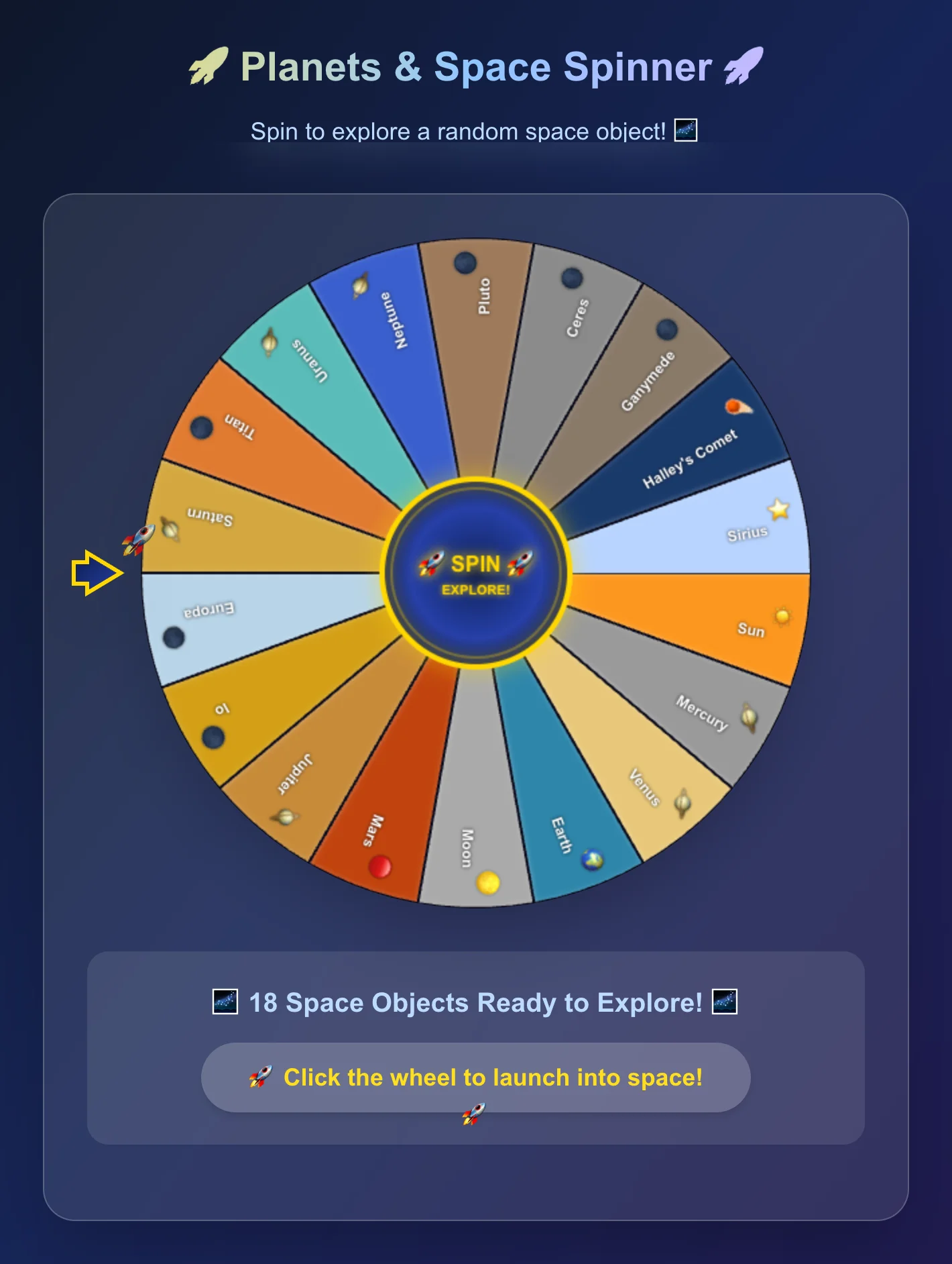 Planets & Space Spinner Wheel