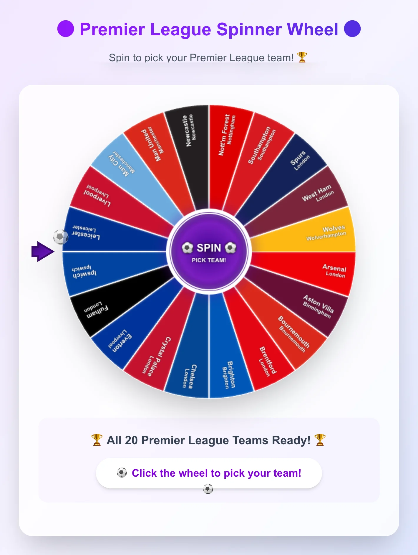 Premier League Spinner Wheel