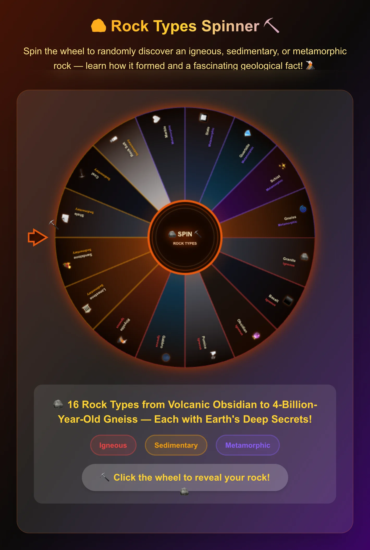 Rock Types Spinner Wheel