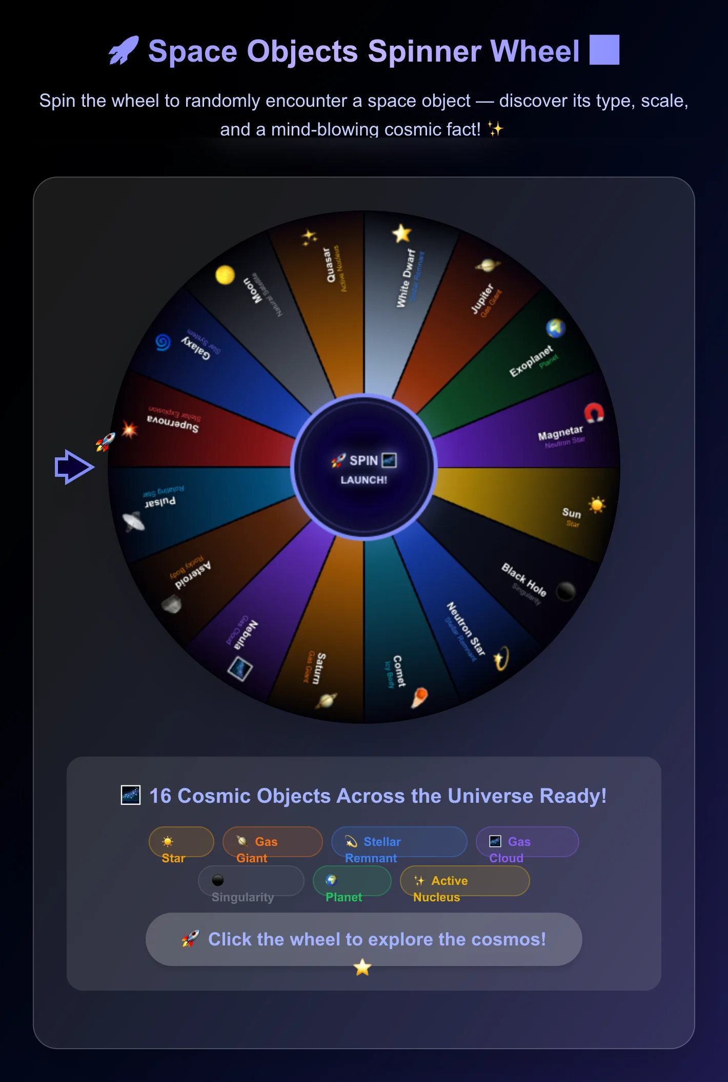 Space Objects Spinner Wheel
