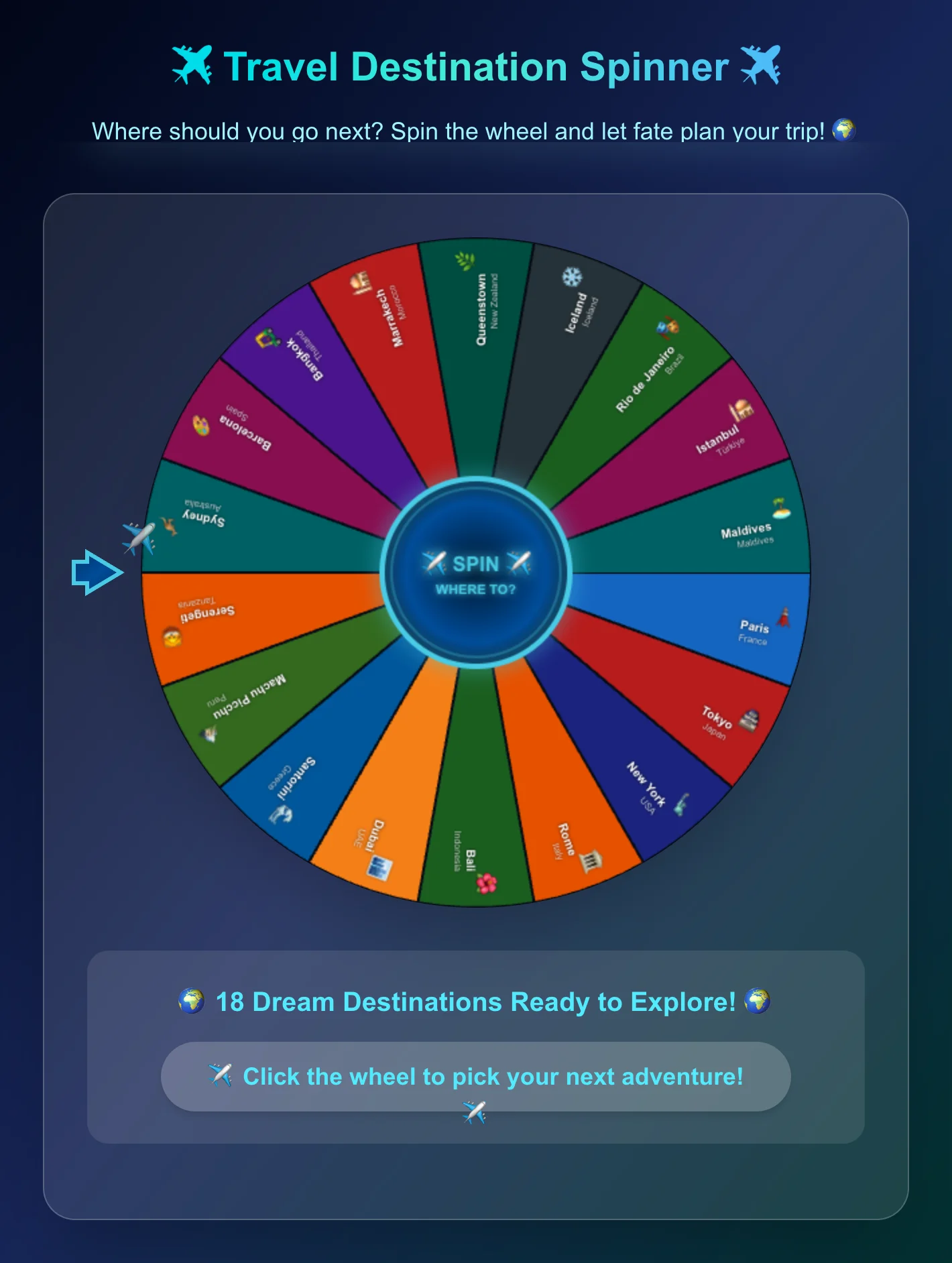 Travel Destination Spinner Wheel