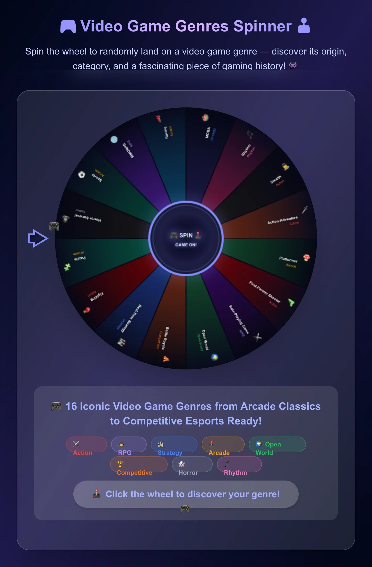 Video Game Genres Spinner Wheel