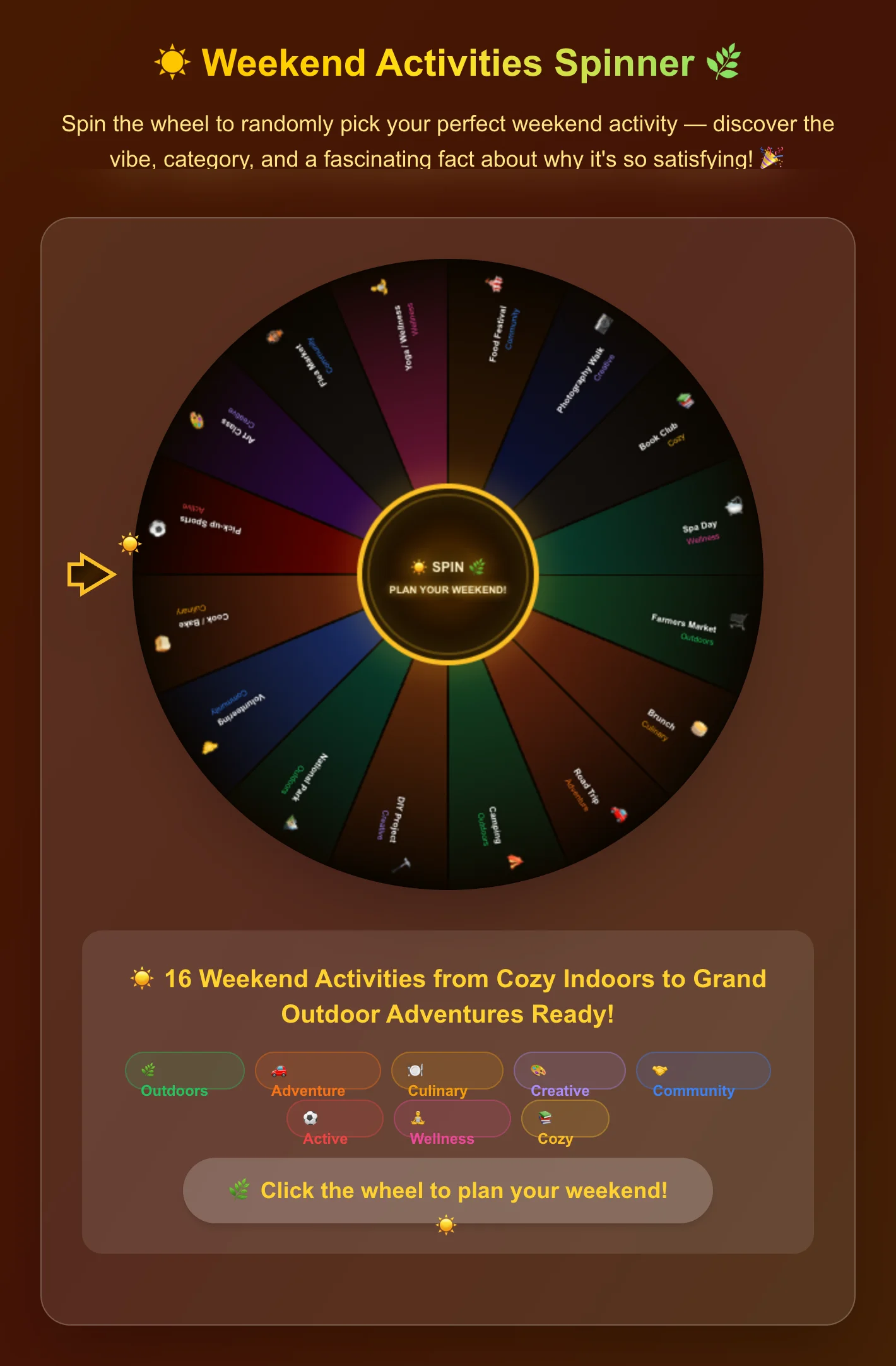 Weekend Activities Spinner Wheel