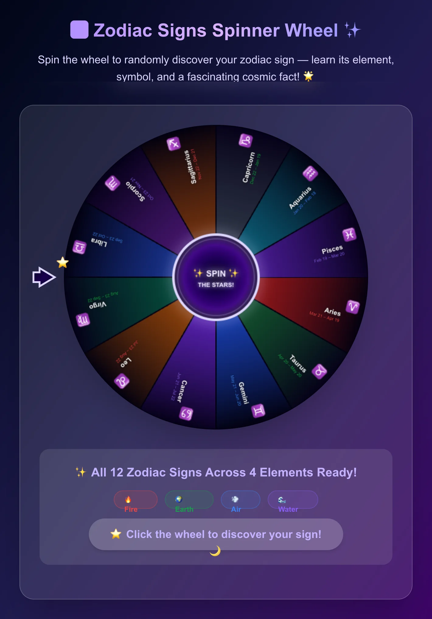 Zodiac Signs Spinner Wheel