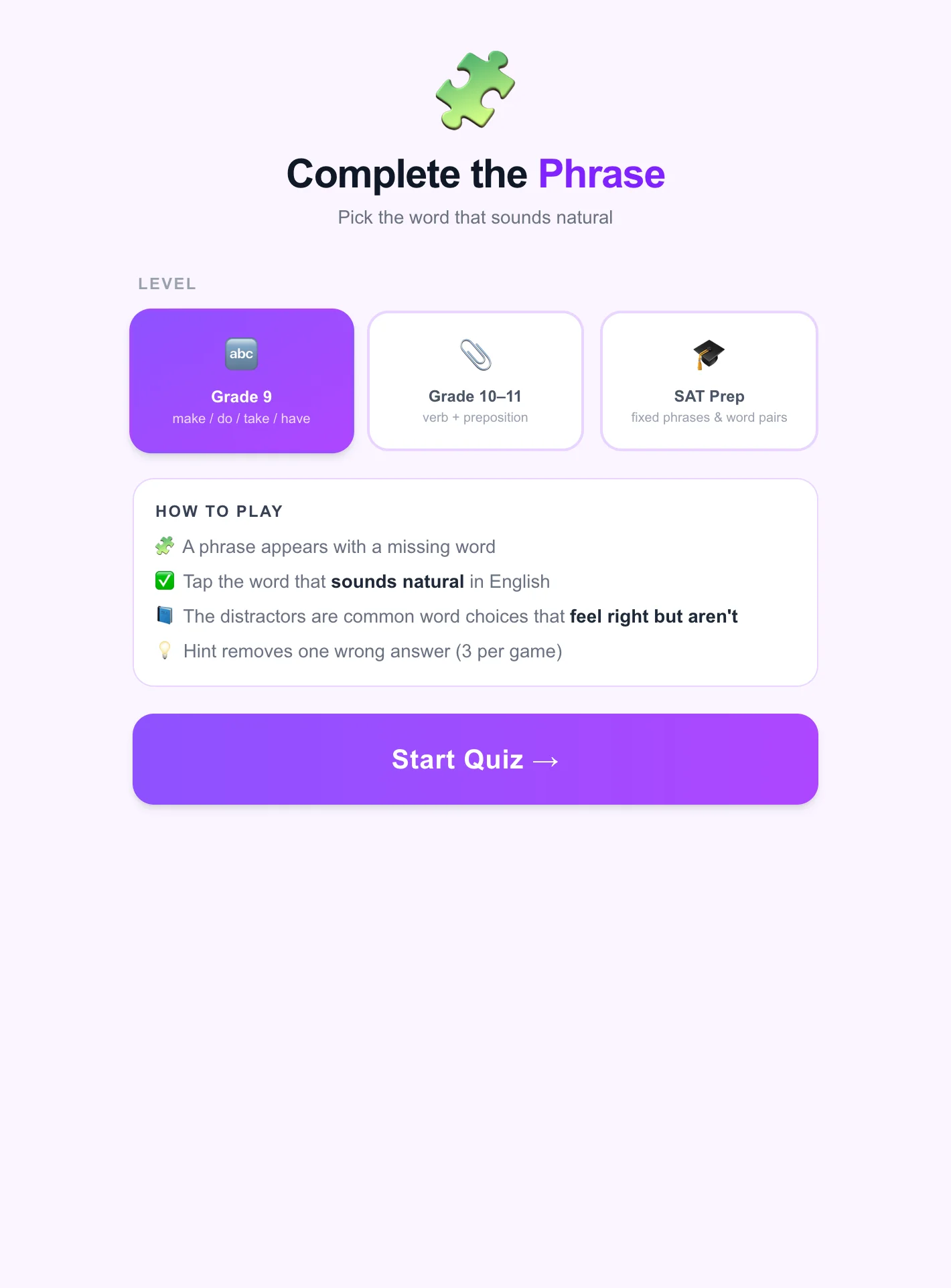 Completa la Frase — Quiz di Collocazioni