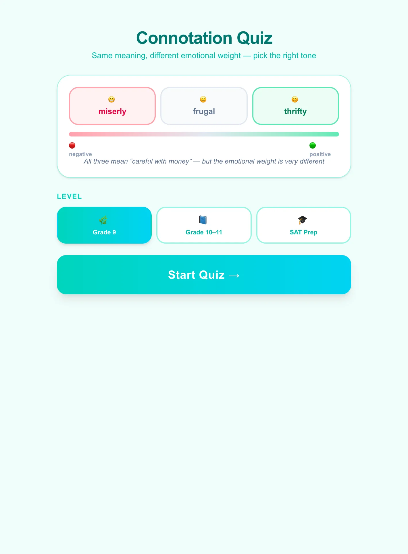 Connotation Vocabulary Game โ Word Tone Quiz