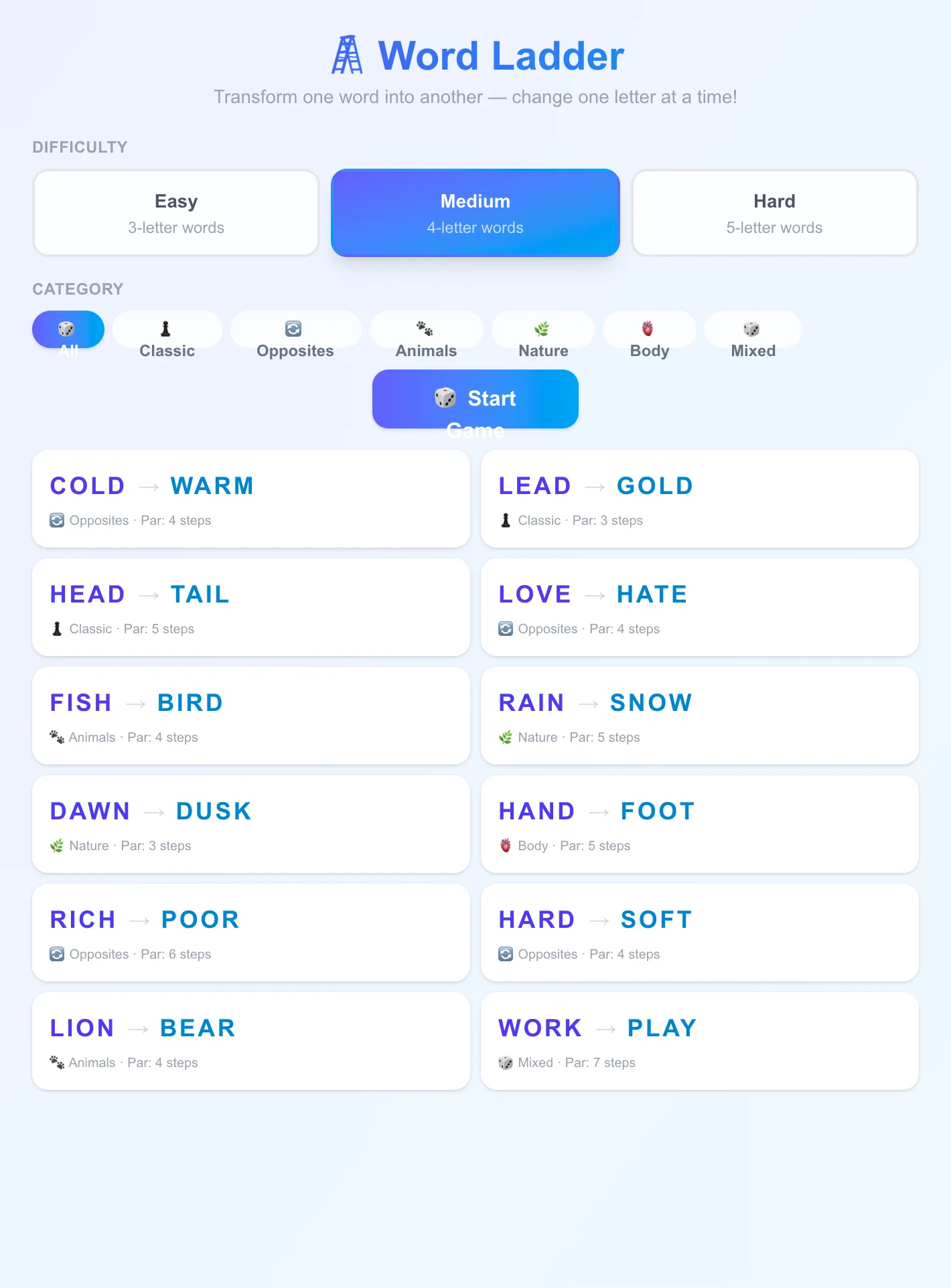 Word Ladder Game – Transform Words One Letter at a Time