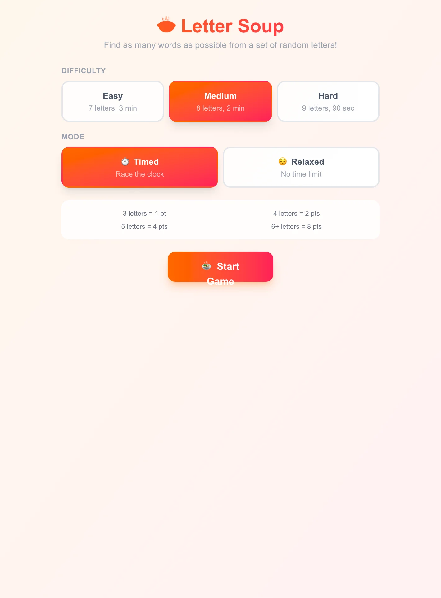 Letter Soup – Find Words from Random Letters