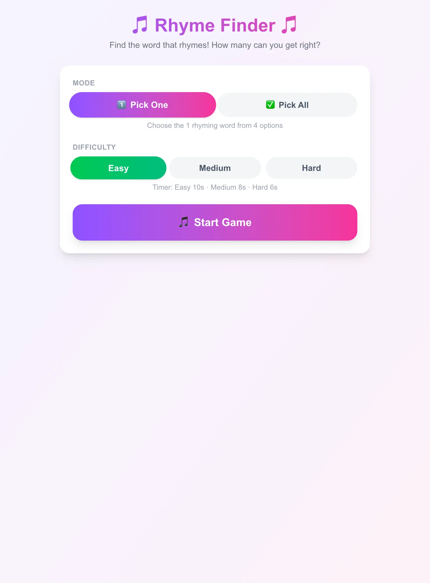 Rhyme Finder Game